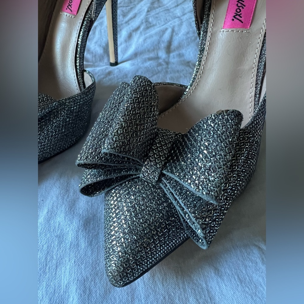 Betsey Johnson Silver Heels with Bow